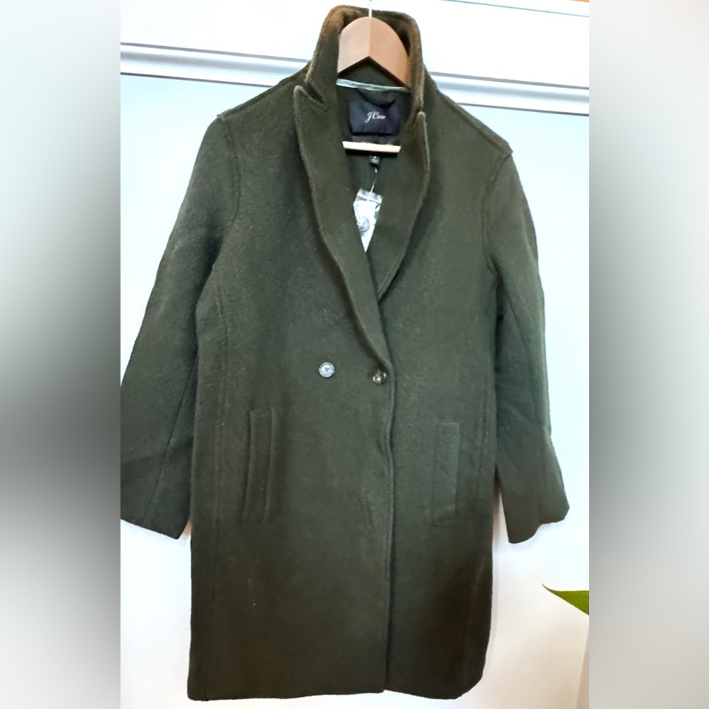 J. Crew - Dark Army Green, boiled wool pea coat - Picture 4 of 4